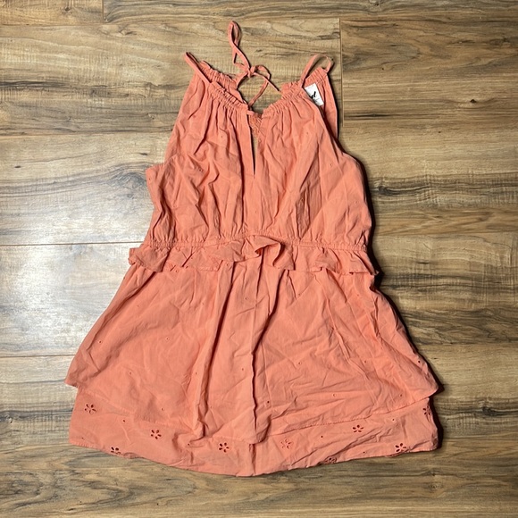 Luxe Essential Denim Pink Split Neck Split Sleeveless Ruffle Waist Tiered Dress - Picture 5 of 6